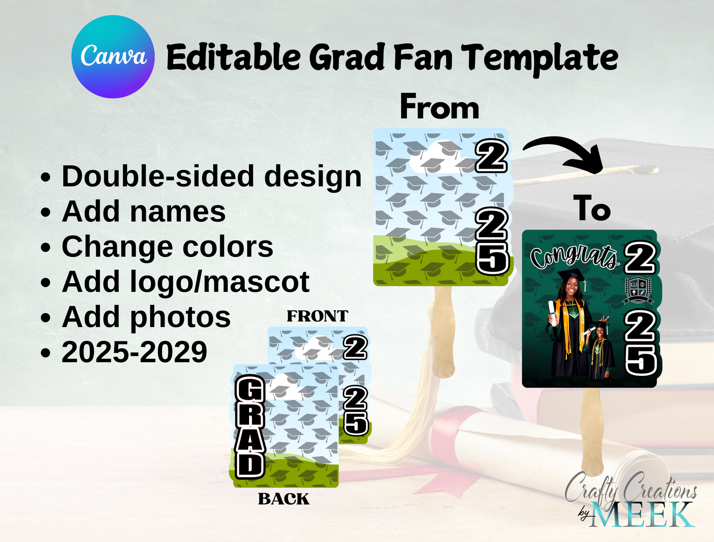 Personalized Double-Sided Fan Graduation Template (2025-2029)