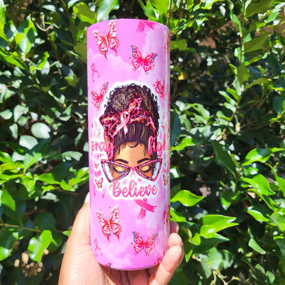 20oz Breast Cancer Awareness Sublimation Tumbler - Pink Ribbon Tumbler