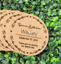 Load image into Gallery viewer, Elegant 3.5&quot; Cork Coasters – Personalized Wedding Favors &amp; Special Occasion Keepsakes
