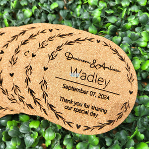 Elegant 3.5" Cork Coasters – Personalized Wedding Favors & Special Occasion Keepsakes