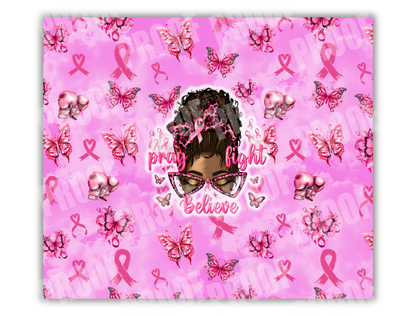 Breast Cancer Awareness Tumbler Wrap | African American Woman Sublimation Design | 20 oz Tumbler PNG | Pink Ribbon | Breast Cancer Sublimation Wrap