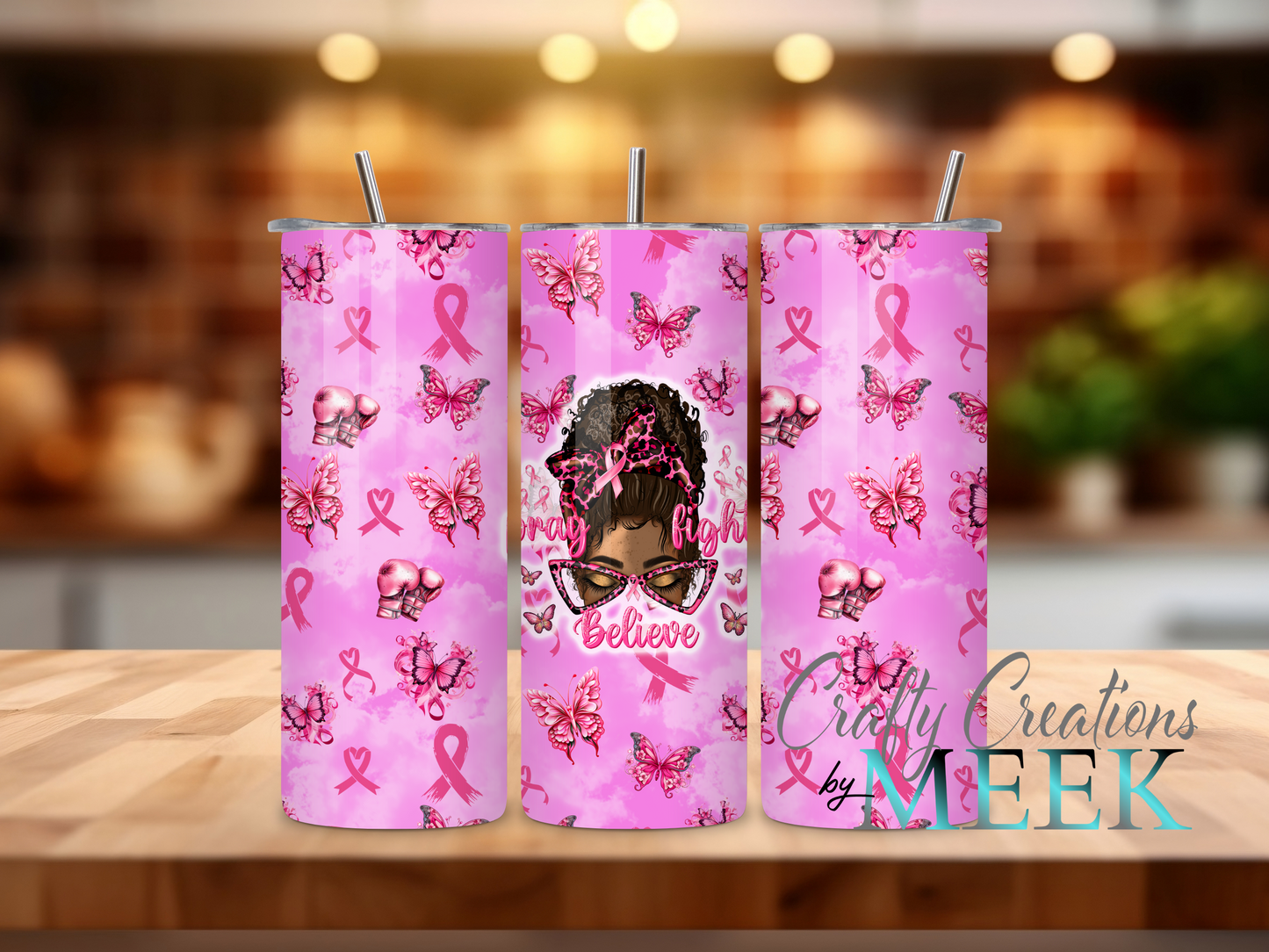 Breast Cancer Awareness Tumbler Wrap | African American Woman Sublimation Design | 20 oz Tumbler PNG | Pink Ribbon | Breast Cancer Sublimation Wrap