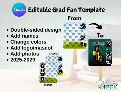 Personalized Double-Sided Fan  Graduation Template (2025-2029)