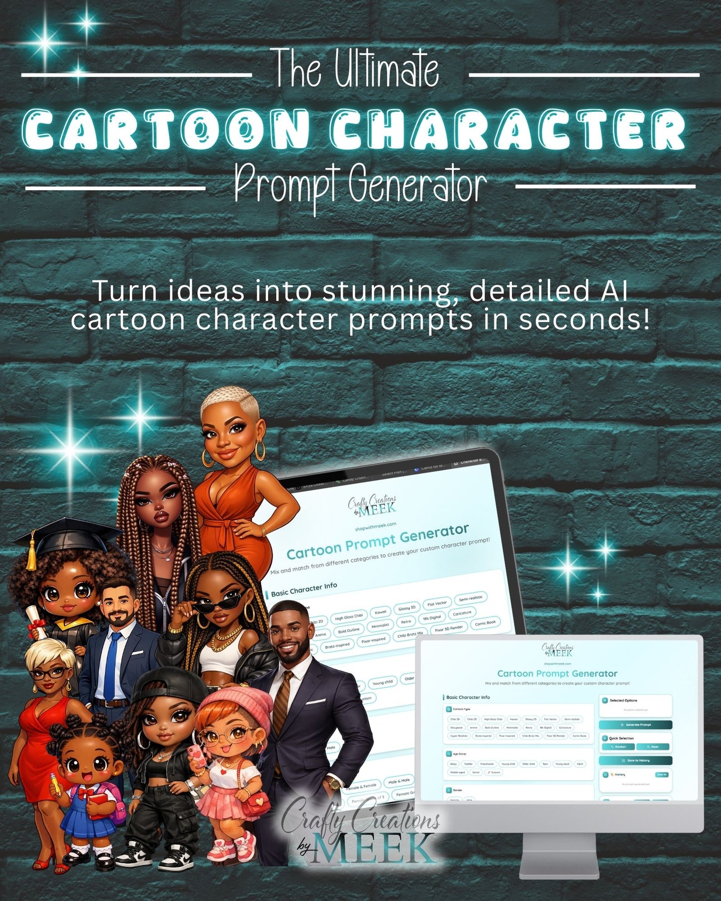 Cartoon Prompt Generator | AI Cartoon Character Prompt Builder for Creators, Designers & Small Businesses