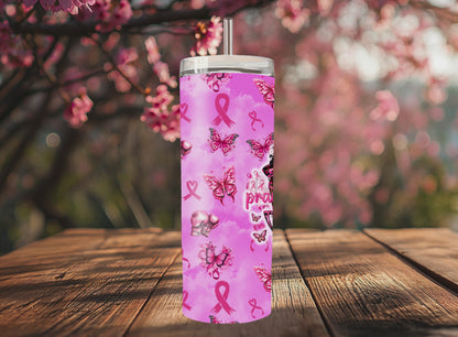 Breast Cancer Awareness Tumbler Wrap | African American Woman Sublimation Design | 20 oz Tumbler PNG | Pink Ribbon | Breast Cancer Sublimation Wrap